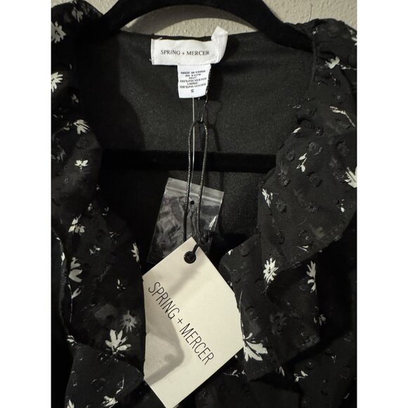 Spring + Mercer Women's Wrap Dress S Swiss Dot Floral Black White Ruffle NEW - Picture 7 of 11